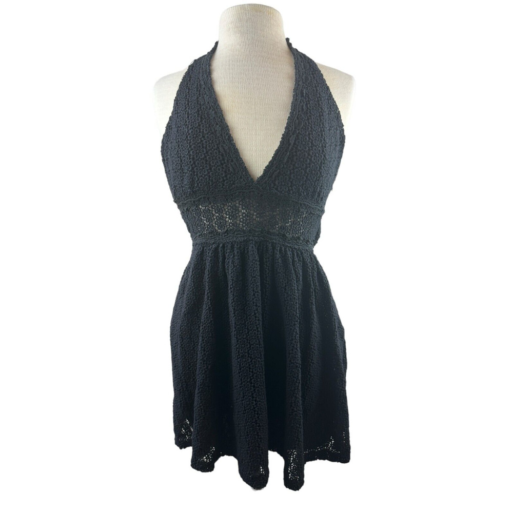 Free People So Sweetly Halter Mini Dress Crochet Black No Size Tag S *Read Desc - Picture 2 of 12